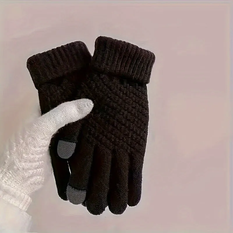 1 Pair Thermal Winter Gloves - Soft Acrylic Knit Fabric, Touch Screen Compatible, Thickened for Warmth, Ideal for Cycling, Hiking, and Outdoor Activities - Hand Wash Only, Perfect for Cold Weather