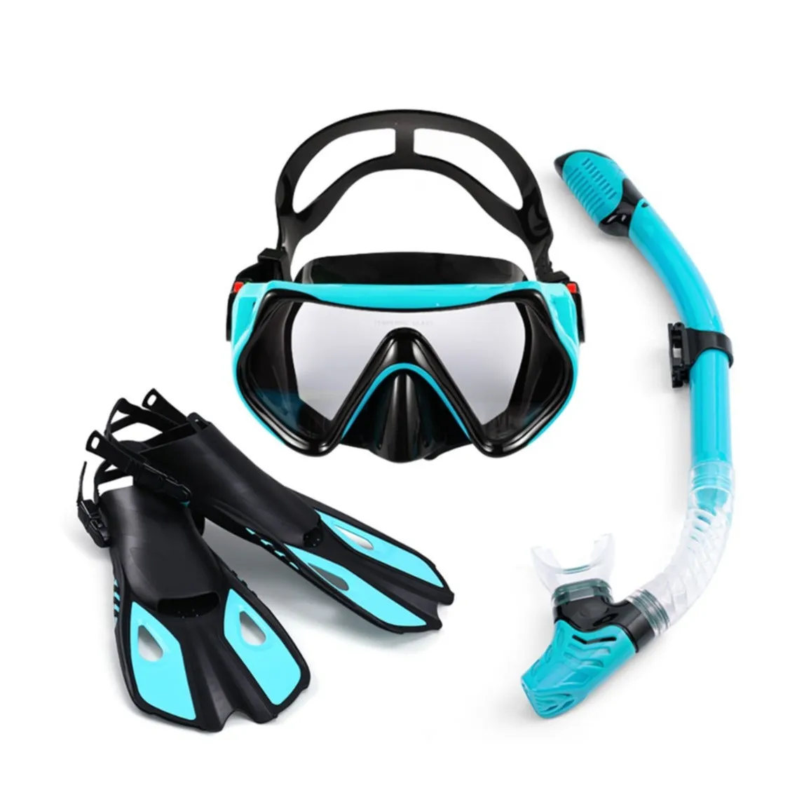 (3-piece set) Diving equipment for adults Snorkel Diving Kit Goggles / Fins / Snorkel (size L/XL) - Turquoise