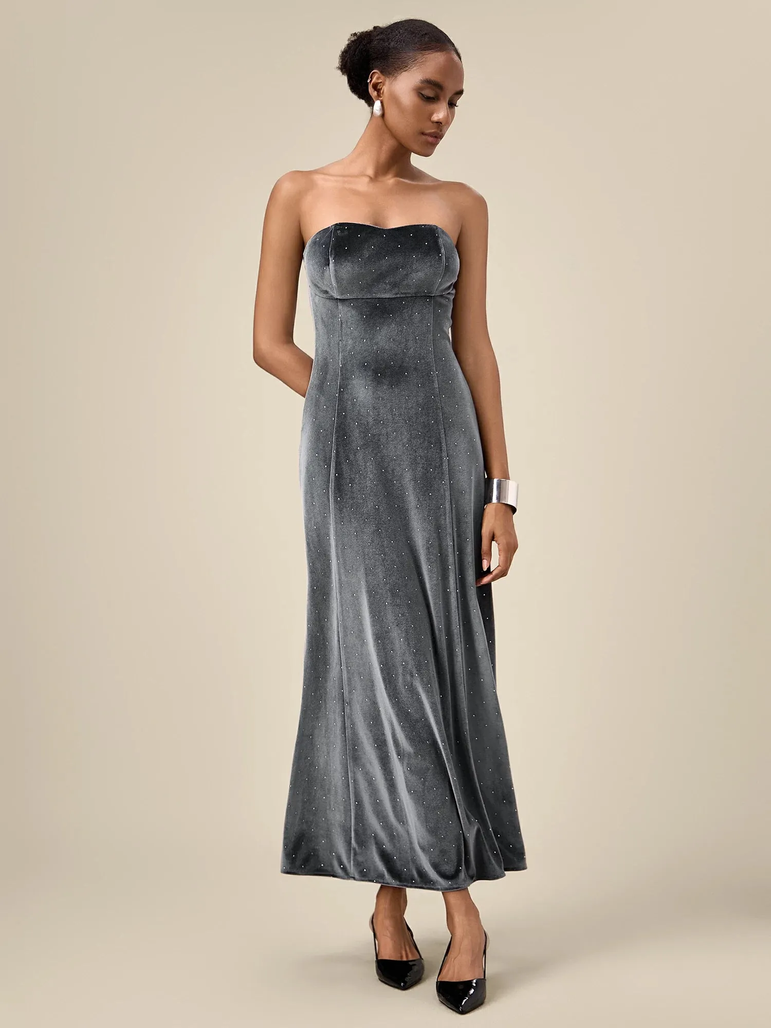 Amoretu Women's Velvet Rhinestone Tube Dress