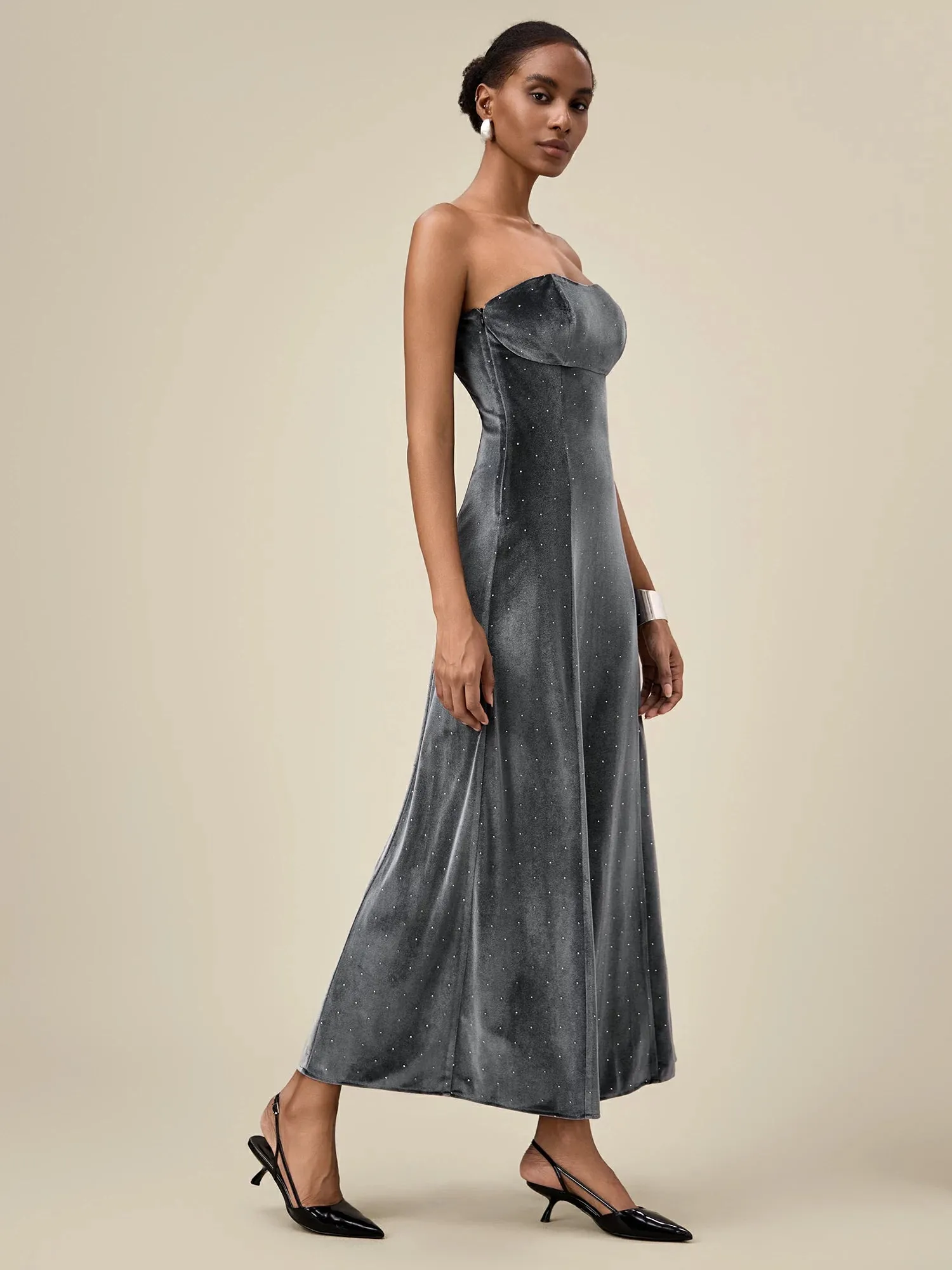Amoretu Women's Velvet Rhinestone Tube Dress