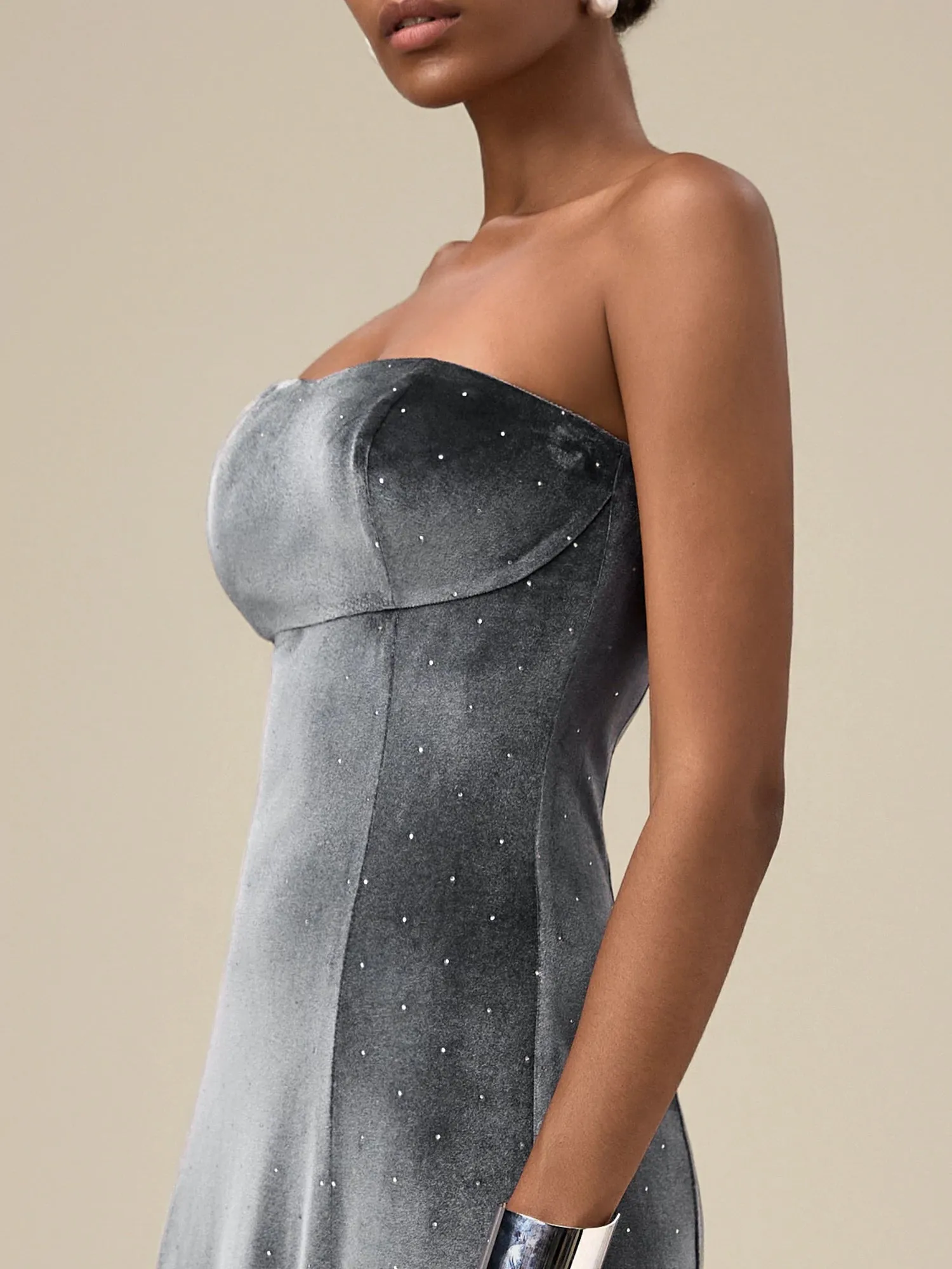 Amoretu Women's Velvet Rhinestone Tube Dress