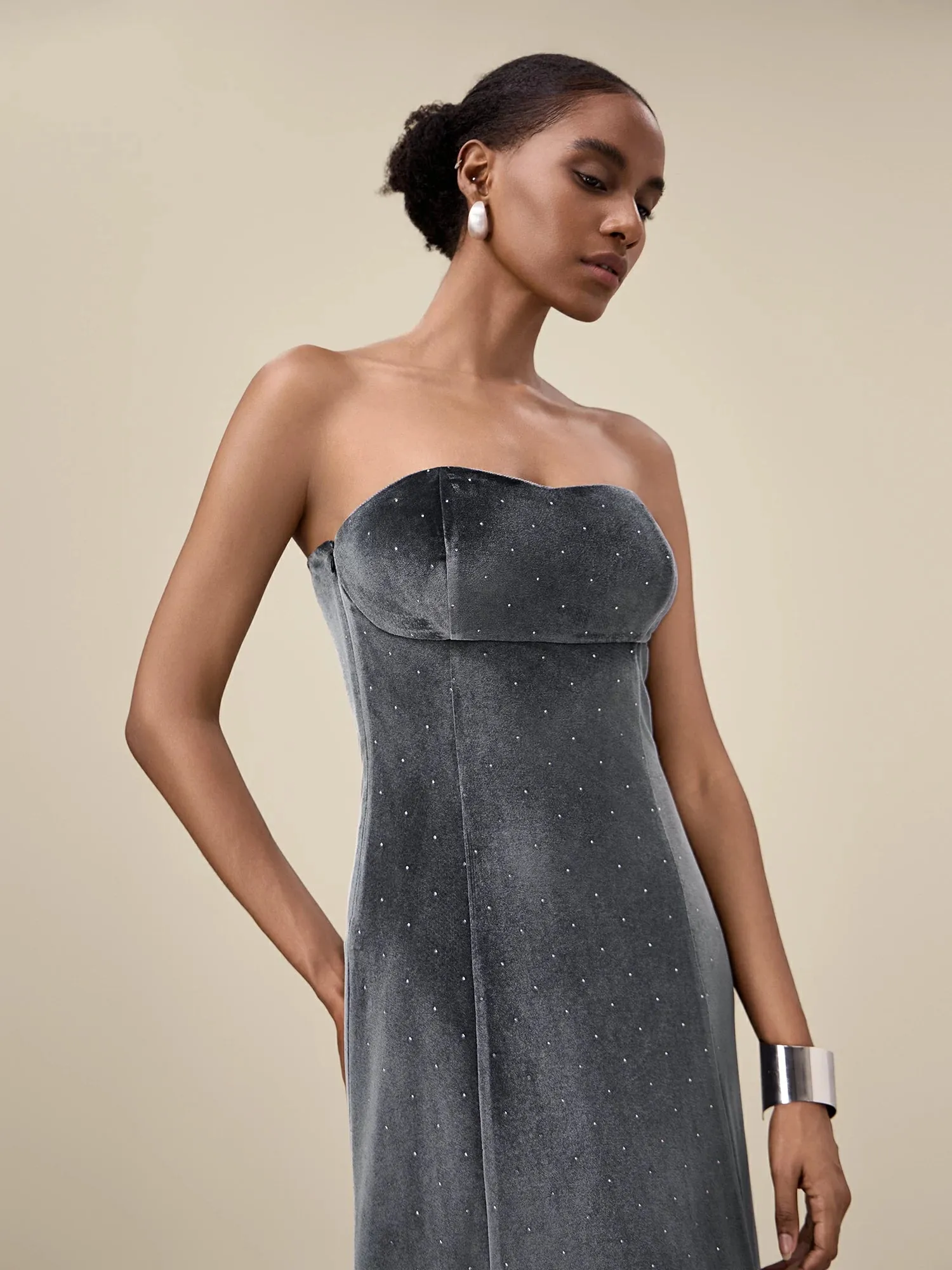Amoretu Women's Velvet Rhinestone Tube Dress