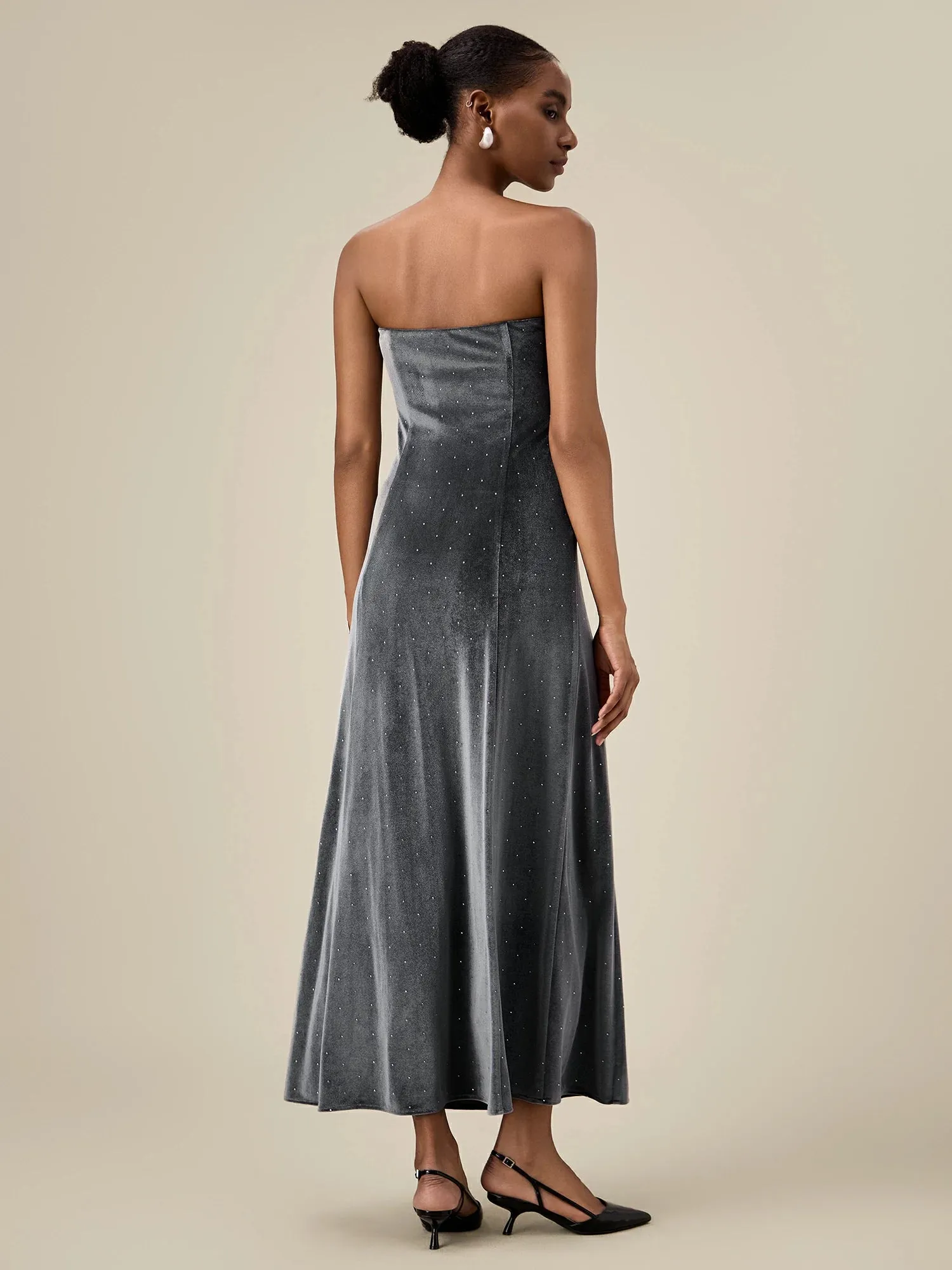 Amoretu Women's Velvet Rhinestone Tube Dress