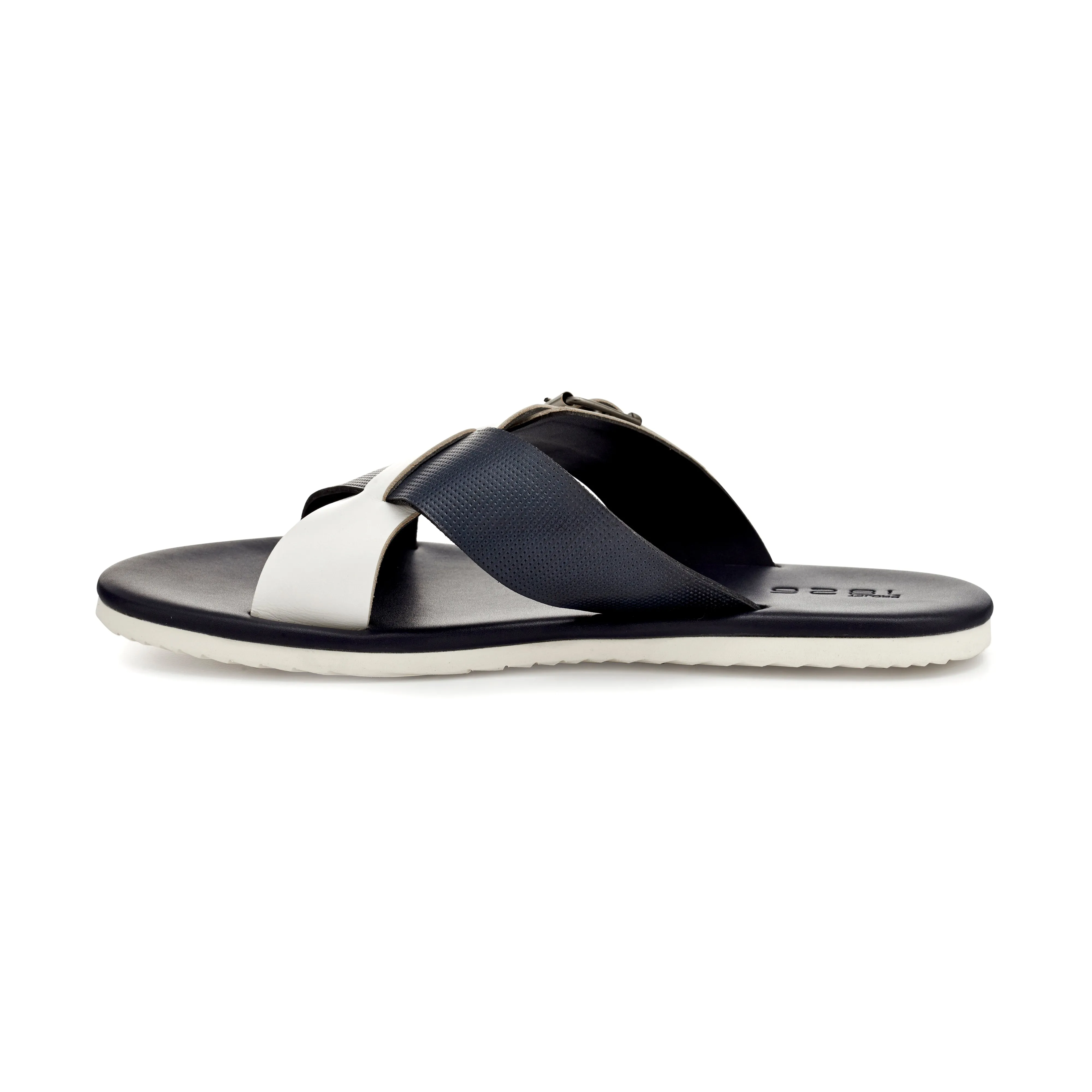ARSEN CROSS STRAP LEATHER SANDALS BLUE