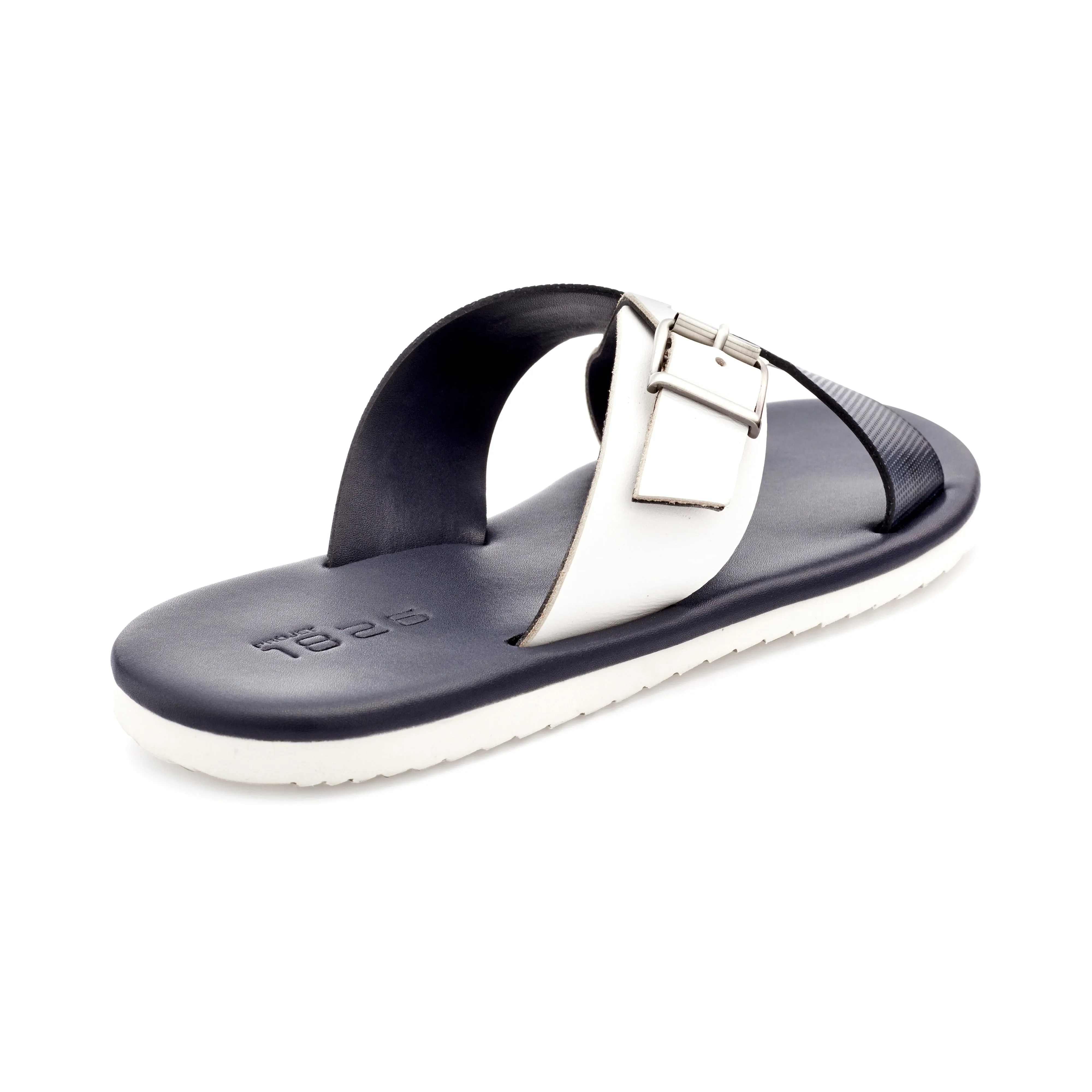 ARSEN CROSS STRAP LEATHER SANDALS BLUE
