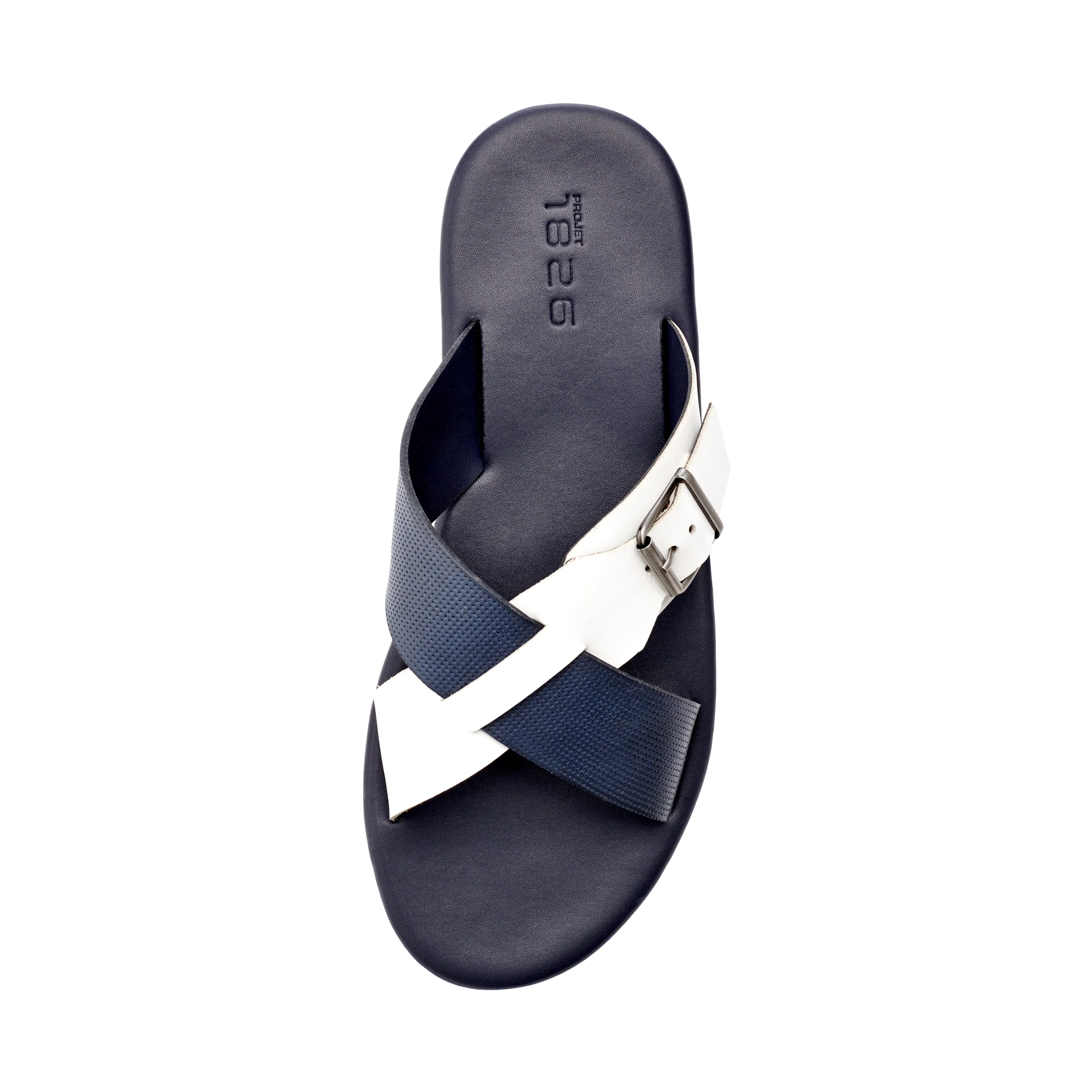 ARSEN CROSS STRAP LEATHER SANDALS BLUE