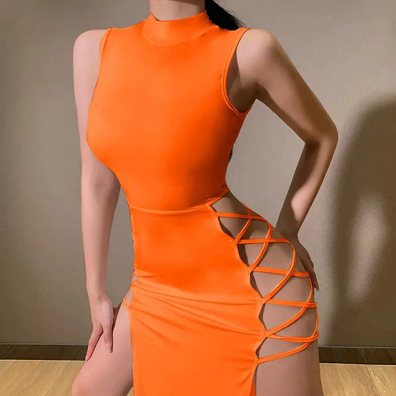 Elegant Black Sleeveless Bandage Sexy Dress For Women
