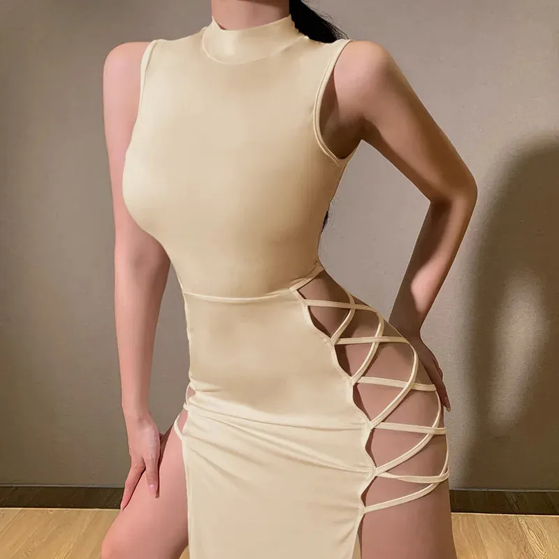 Elegant Black Sleeveless Bandage Sexy Dress For Women