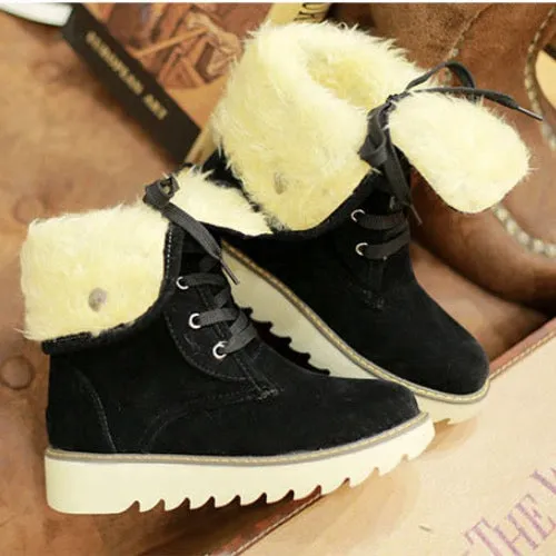 Fashion Women Winter Warm Lace Up Flat Heel Ankle Snow Boot