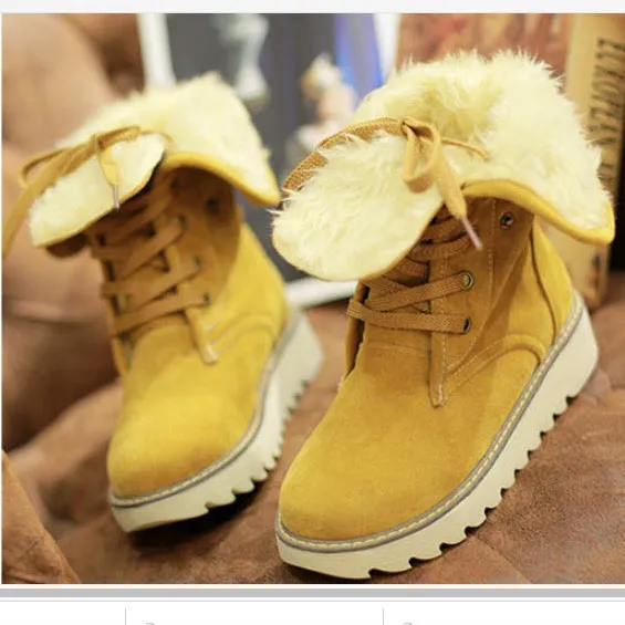 Fashion Women Winter Warm Lace Up Flat Heel Ankle Snow Boot