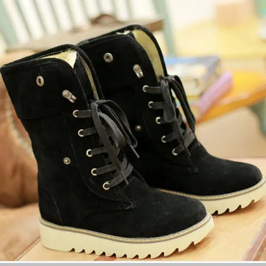 Fashion Women Winter Warm Lace Up Flat Heel Ankle Snow Boot