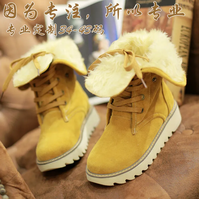 Fashion Women Winter Warm Lace Up Flat Heel Ankle Snow Boot