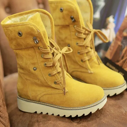 Fashion Women Winter Warm Lace Up Flat Heel Ankle Snow Boot