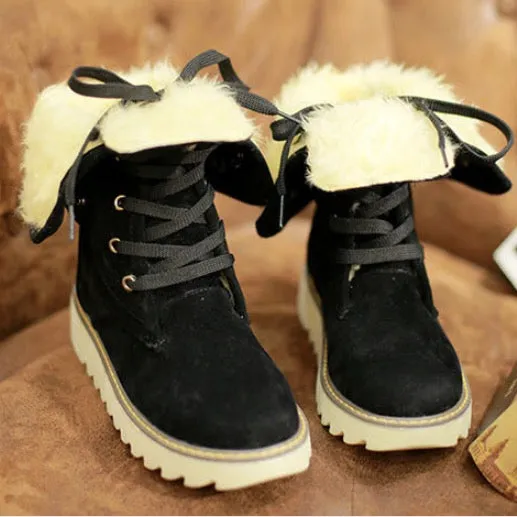 Fashion Women Winter Warm Lace Up Flat Heel Ankle Snow Boot