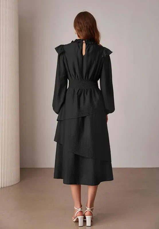 GRACE KARIN Women's Ruffle Mock Neck Midi Dress