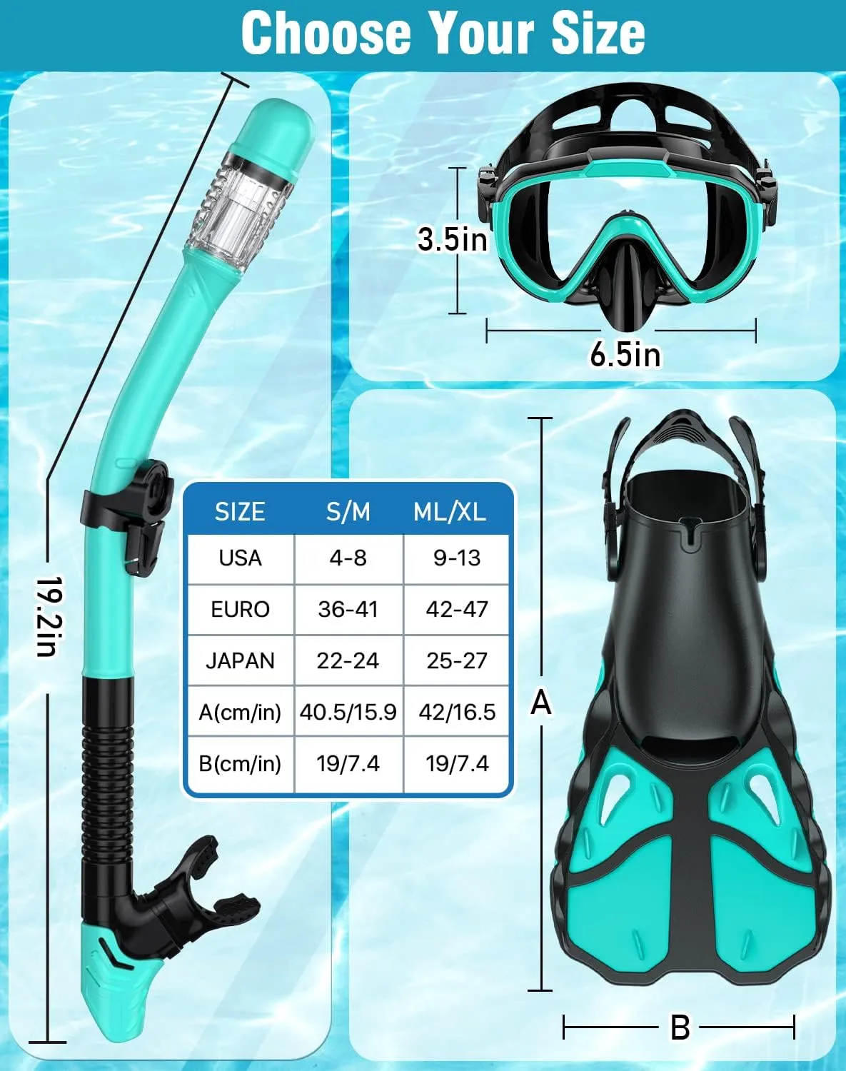 Greatever Snorkel Set with Fins for Adults