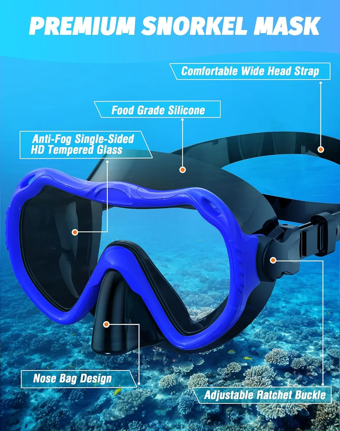 Greatever Snorkeling Gear for Adults, Snorkel Mask Set 180° Panoramic View Snorkel Gear