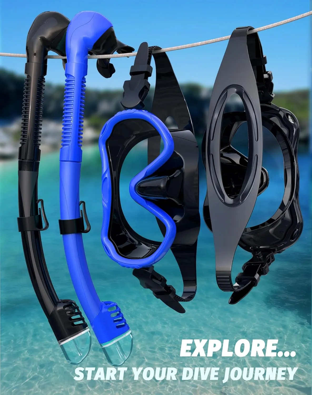 Greatever Snorkeling Gear for Adults, Snorkel Mask Set 180° Panoramic View Snorkel Gear