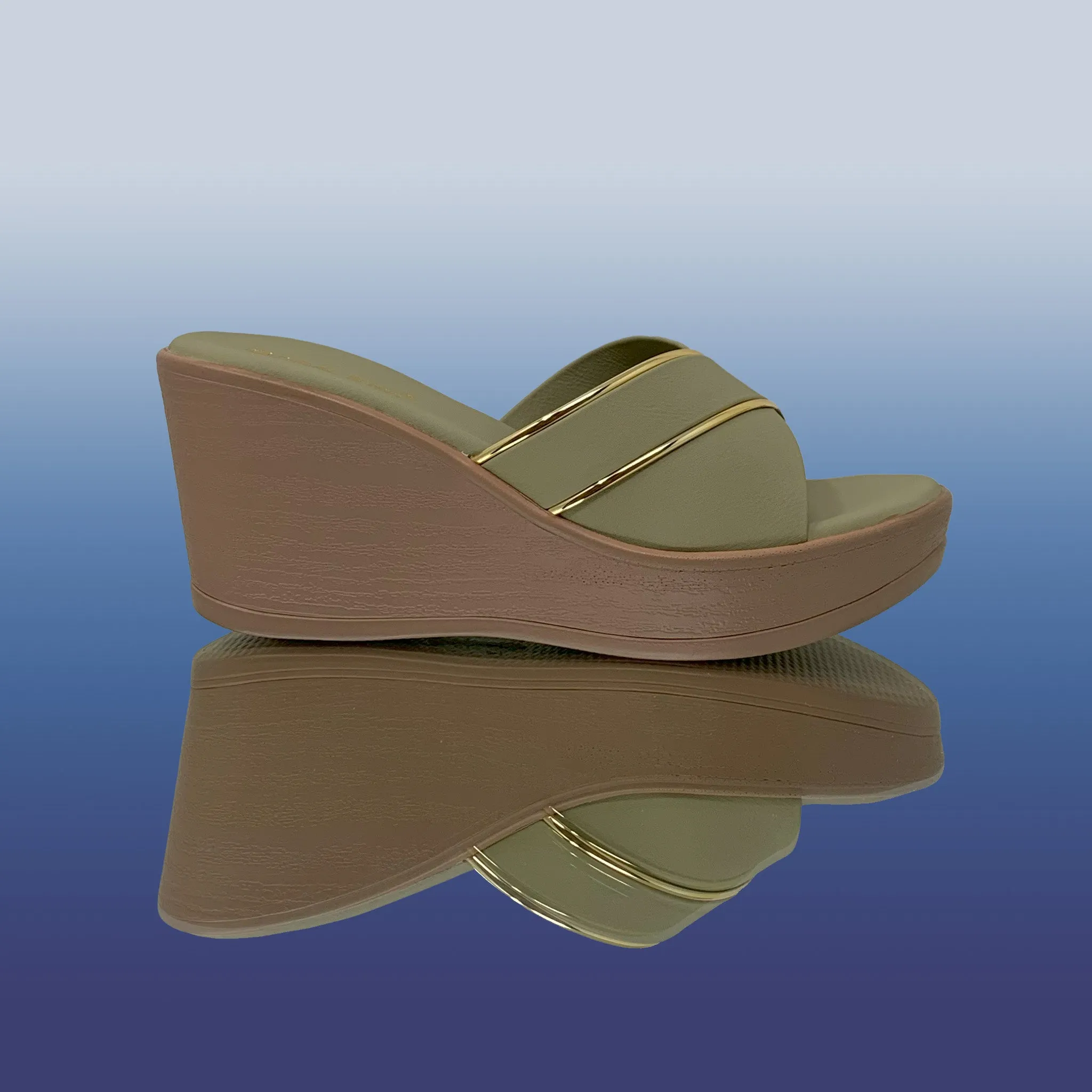 Green Mule Wedge Sandals