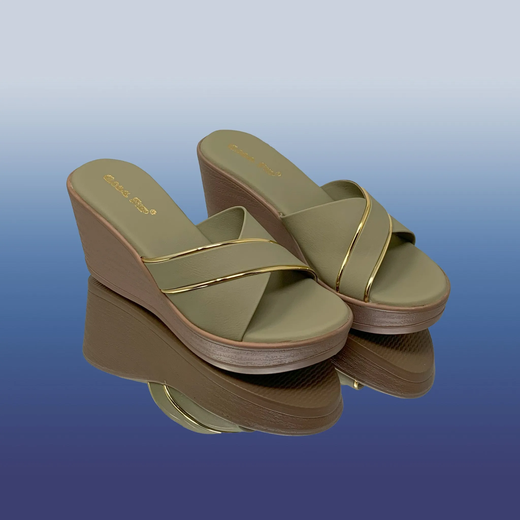 Green Mule Wedge Sandals