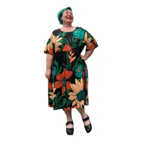 Long Sally Dress in Black Floral | Plus Size Dress