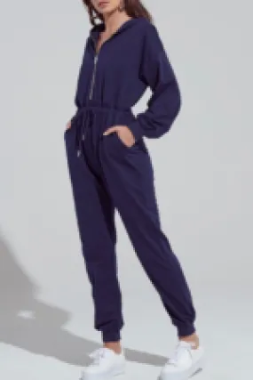 Long Sleeve Zipper Hoodie Drawstring Jumpsuit