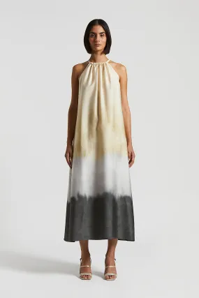 Long twill dress with degradé print