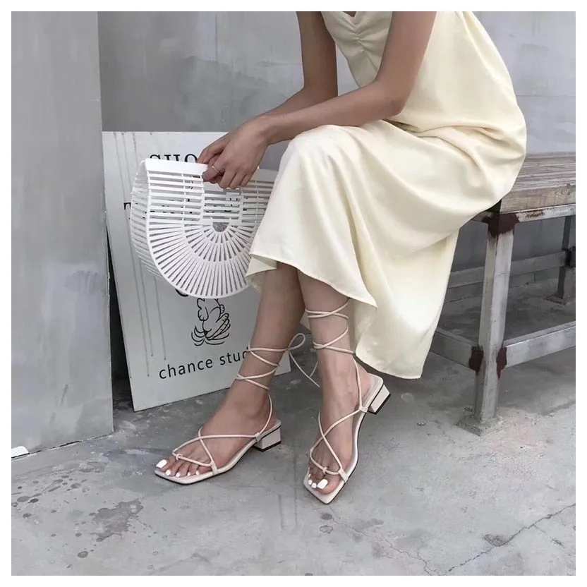 Low Heel Lace Up Gladiator Sandals