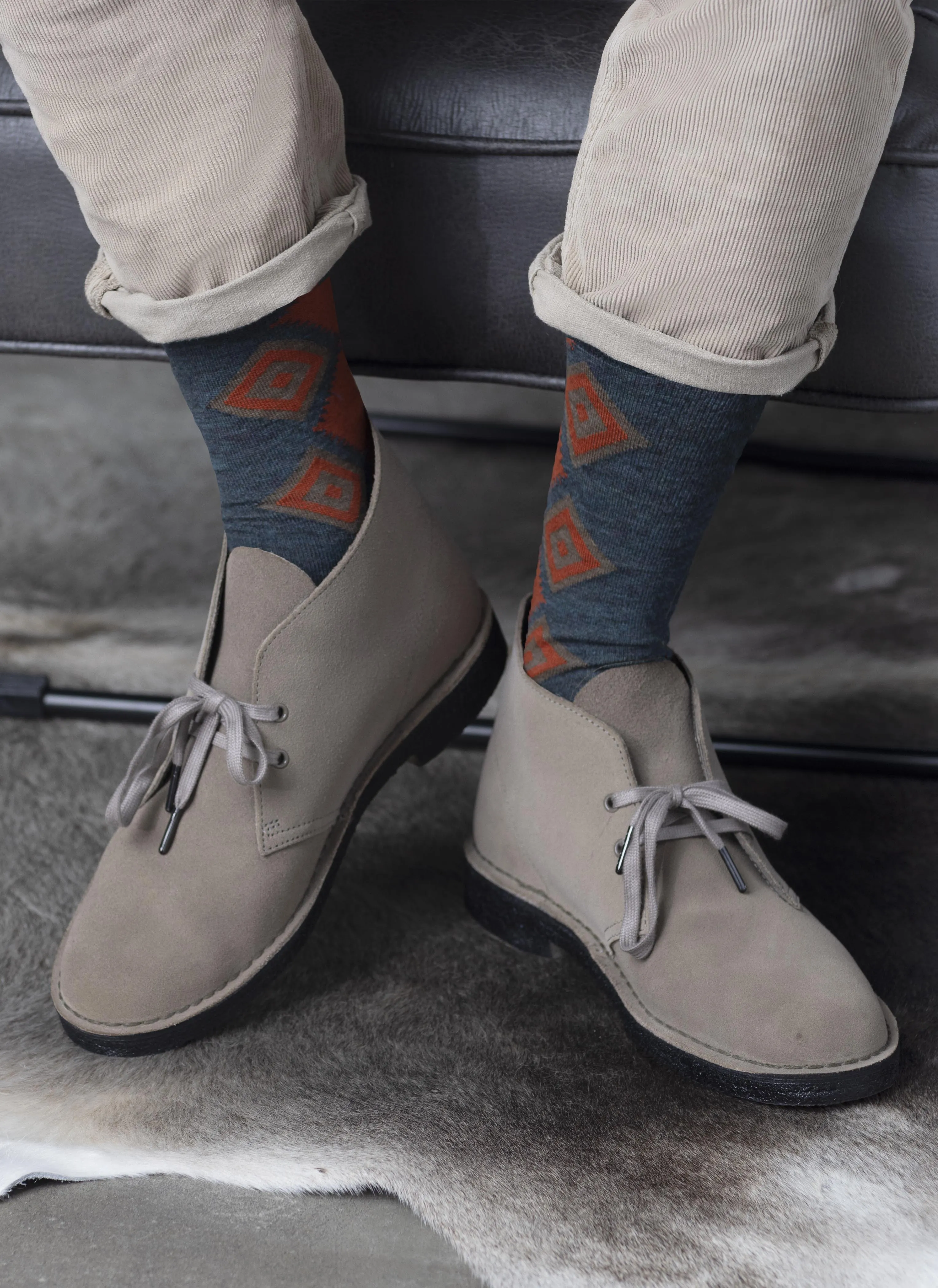 Merino Wool Aztec Cushion Foot Sock in Teal