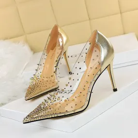 Metal rivet transparent water drill stiletto heels