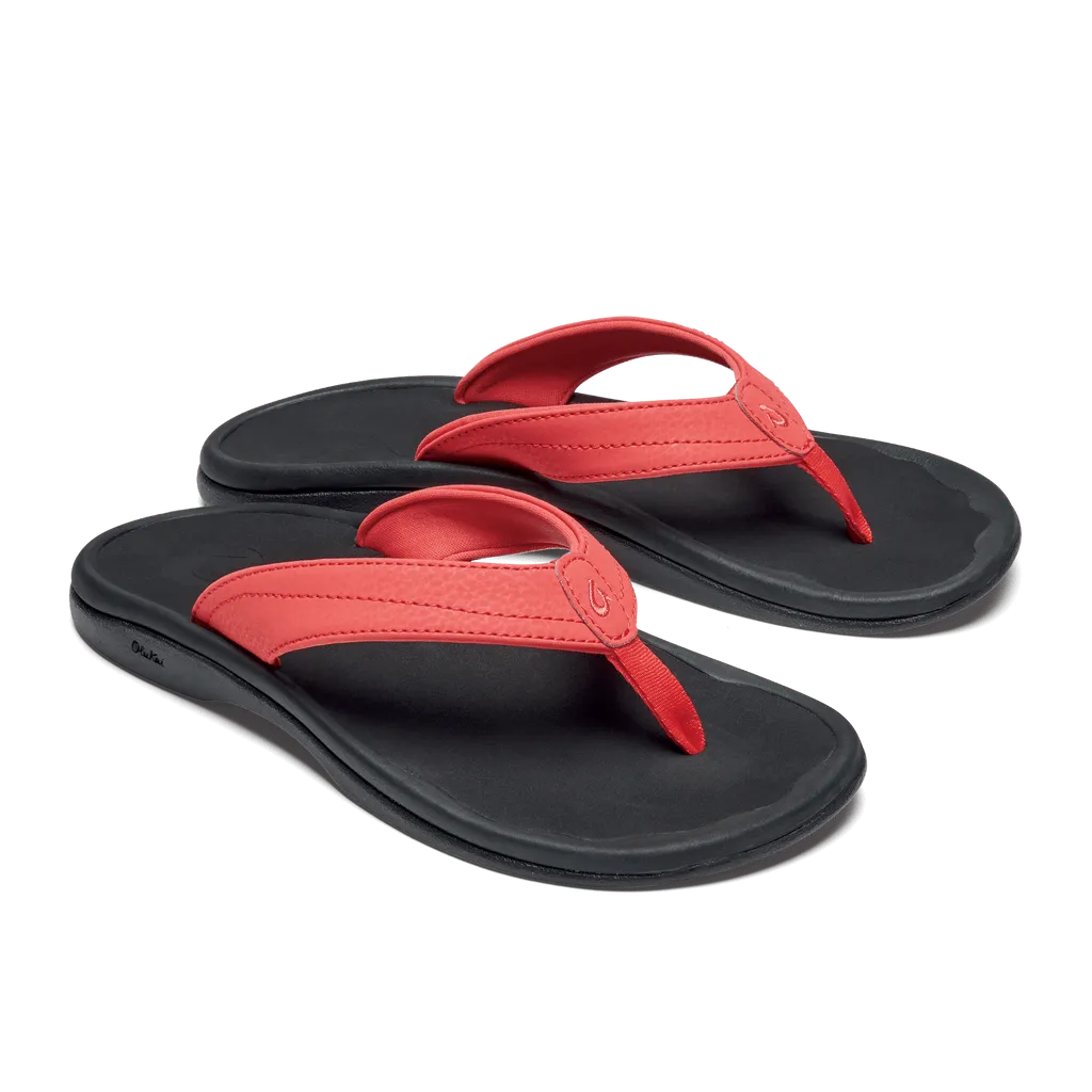 OluKai Women's Ohana Sandals- Hot Coral/Black