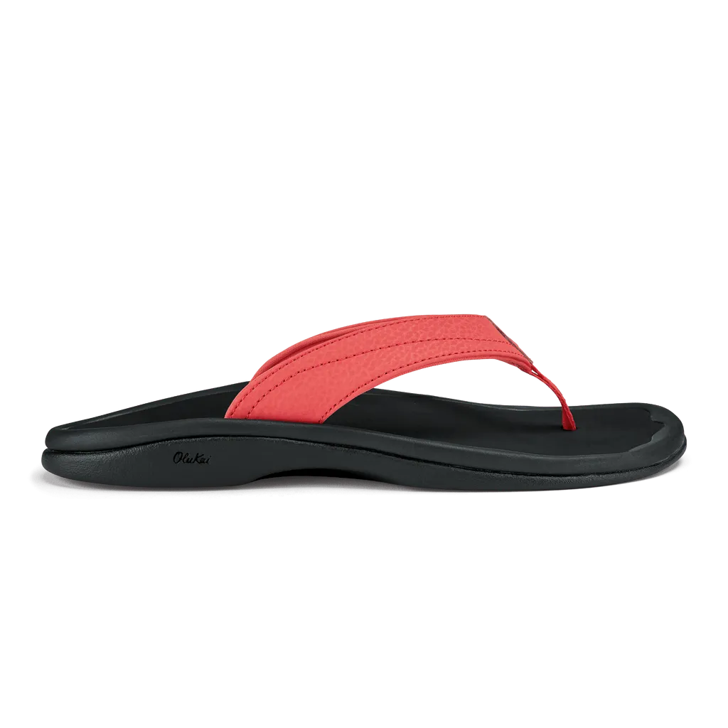 OluKai Women's Ohana Sandals- Hot Coral/Black