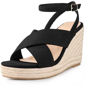 Platform Slingback Cross Straps Espadrilles Wedge Sandals for Women