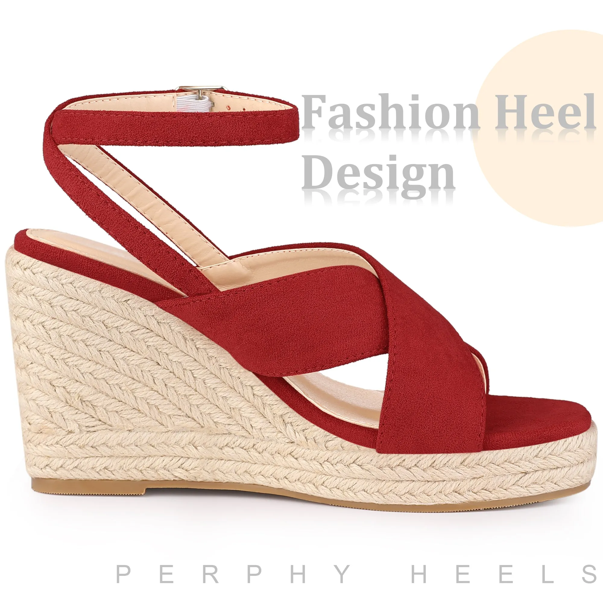 Platform Slingback Cross Straps Espadrilles Wedge Sandals for Women