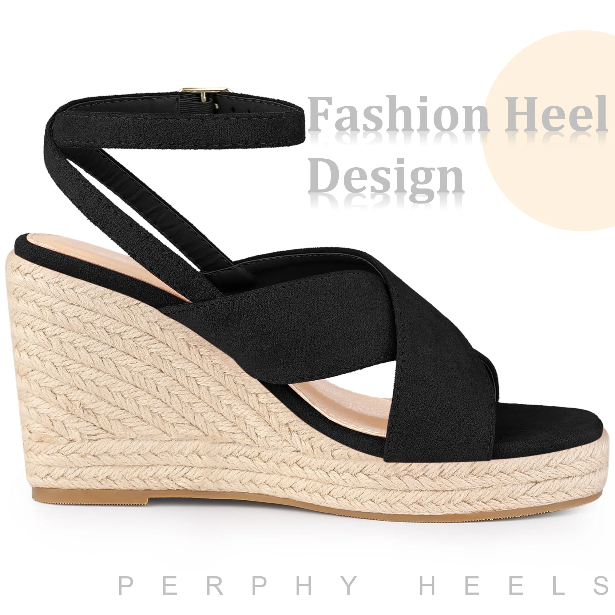 Platform Slingback Cross Straps Espadrilles Wedge Sandals for Women