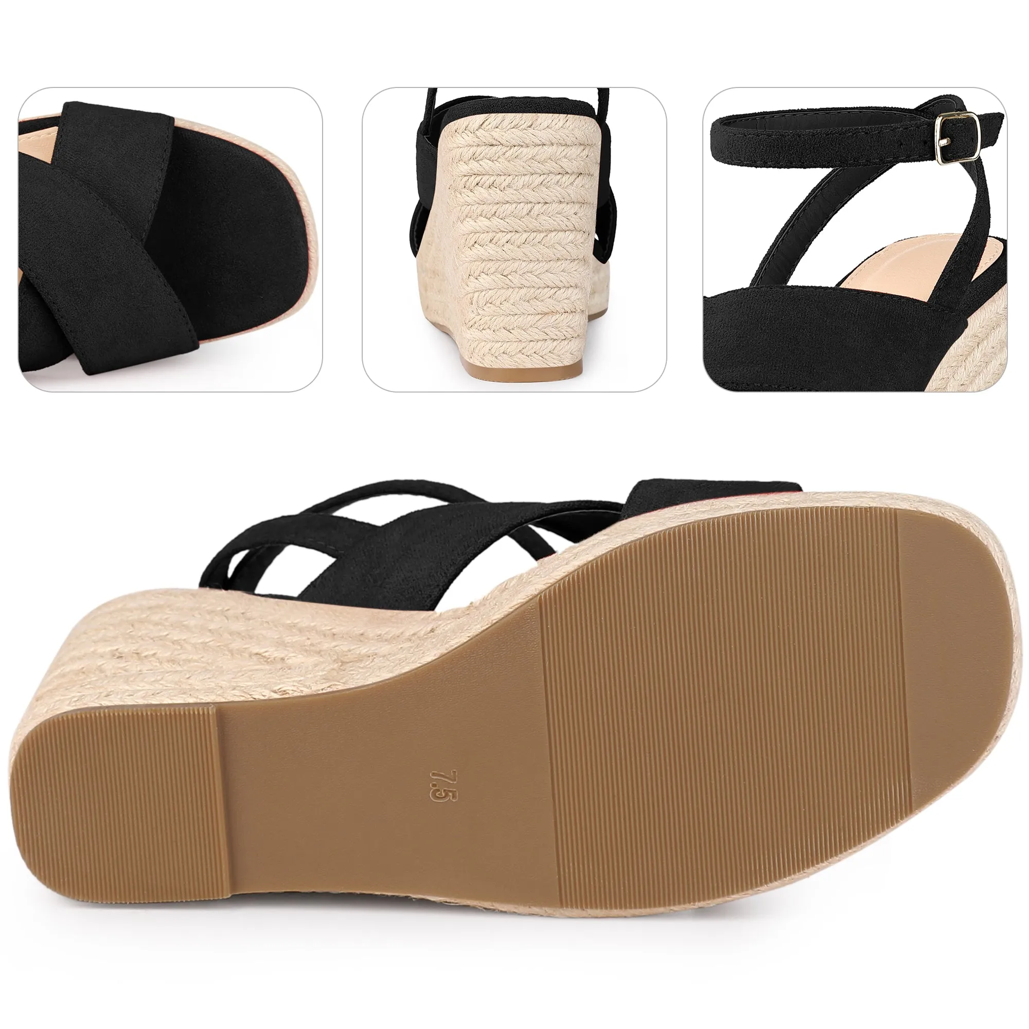Platform Slingback Cross Straps Espadrilles Wedge Sandals for Women