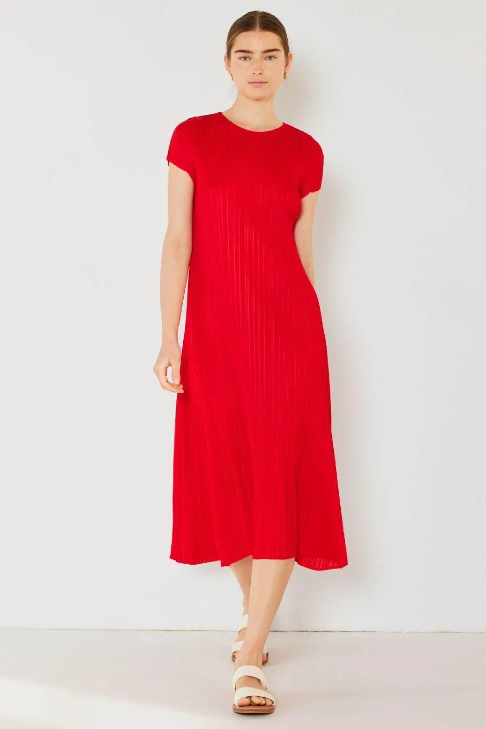 Pleated Cap Sleeve A-Line Dress