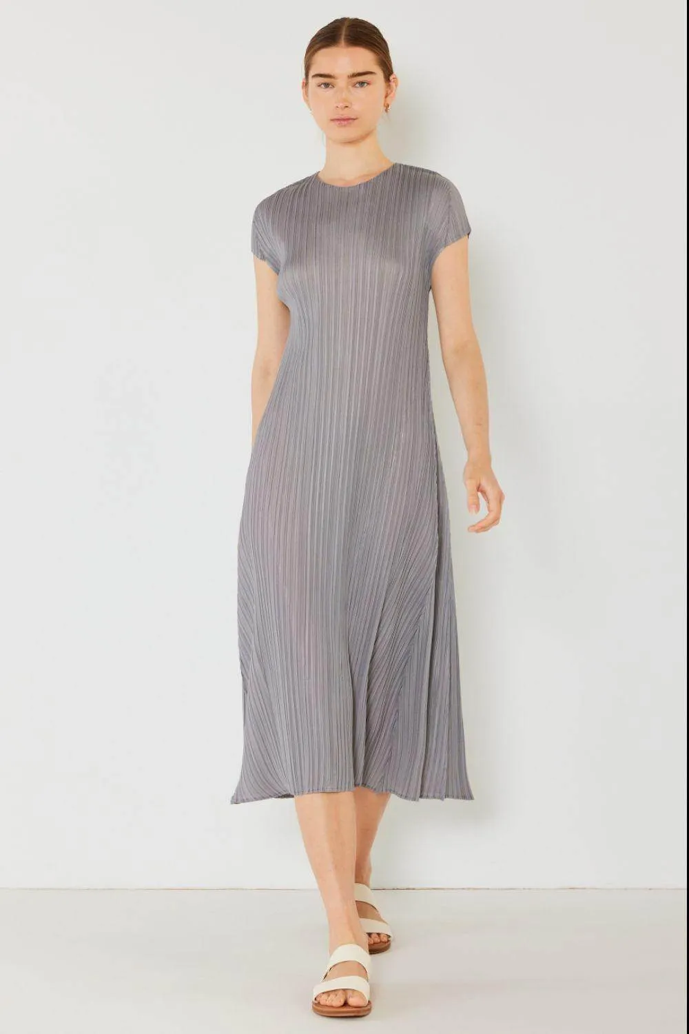 Pleated Cap Sleeve A-Line Dress