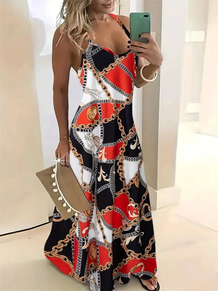 Rachel – Sleeveless Retro Strap Dress with 3D Texture Print