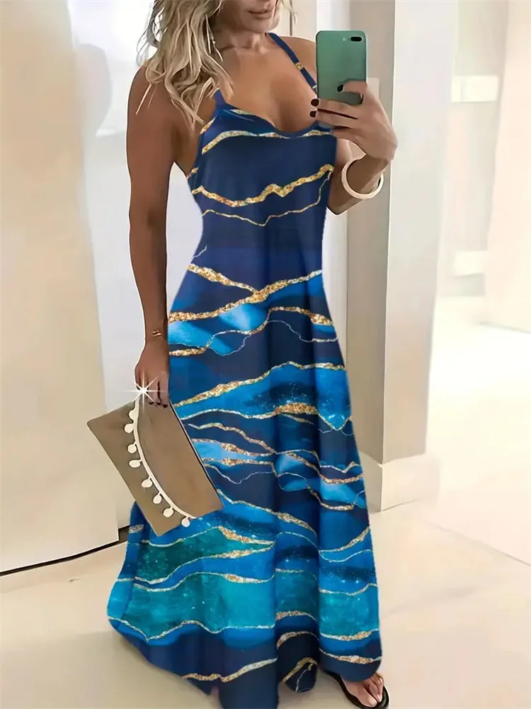 Rachel – Sleeveless Retro Strap Dress with 3D Texture Print