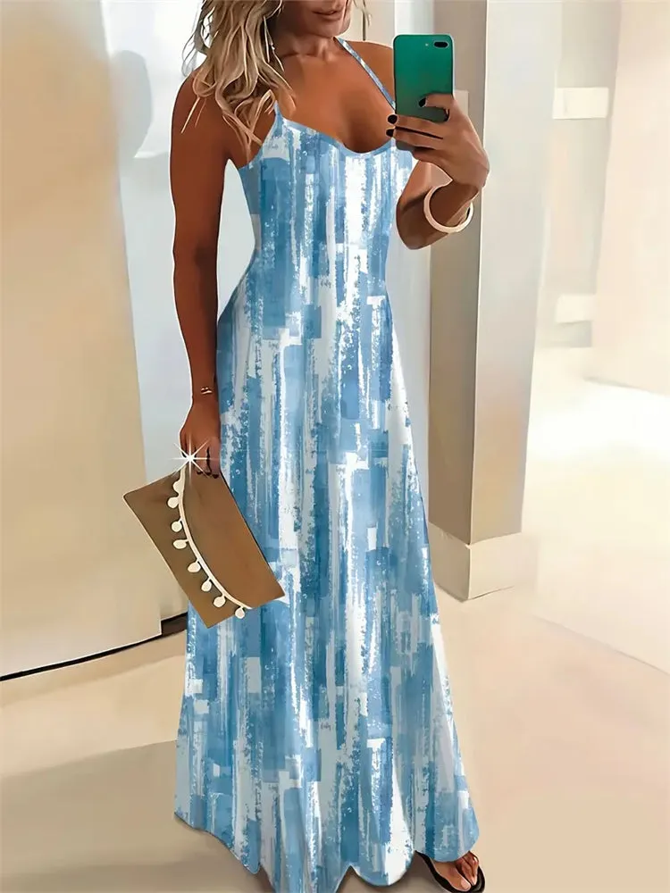 Rachel – Sleeveless Retro Strap Dress with 3D Texture Print