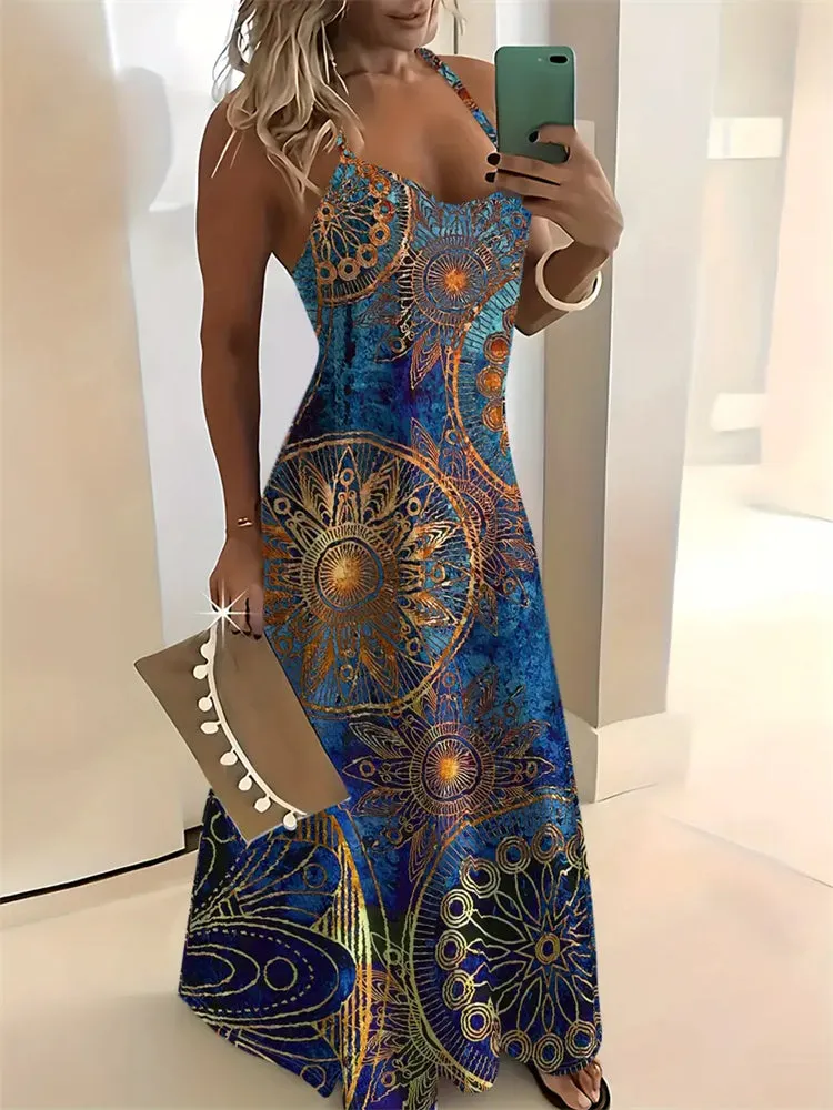 Rachel – Sleeveless Retro Strap Dress with 3D Texture Print