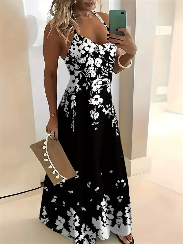 Rachel – Sleeveless Retro Strap Dress with 3D Texture Print