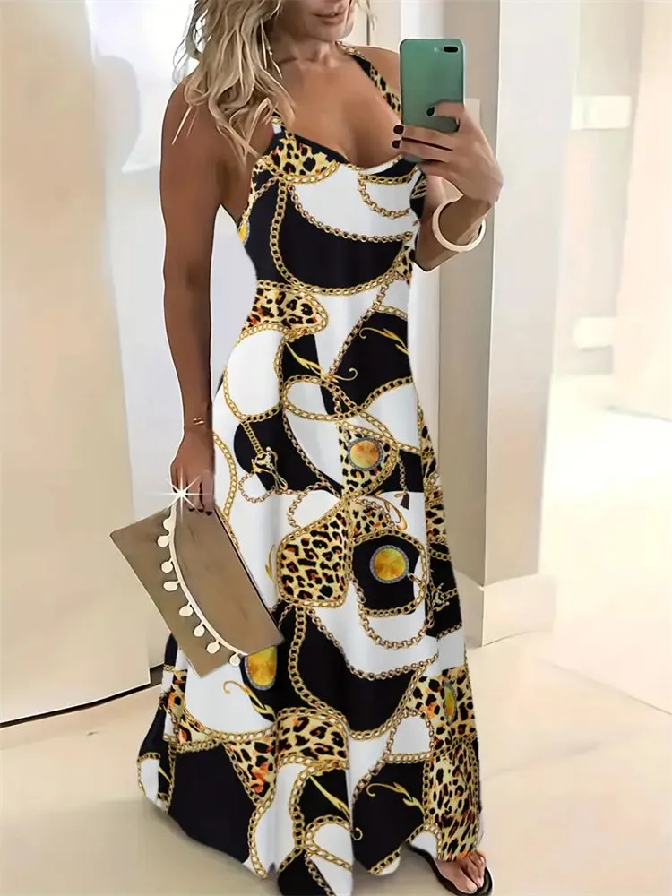 Rachel – Sleeveless Retro Strap Dress with 3D Texture Print