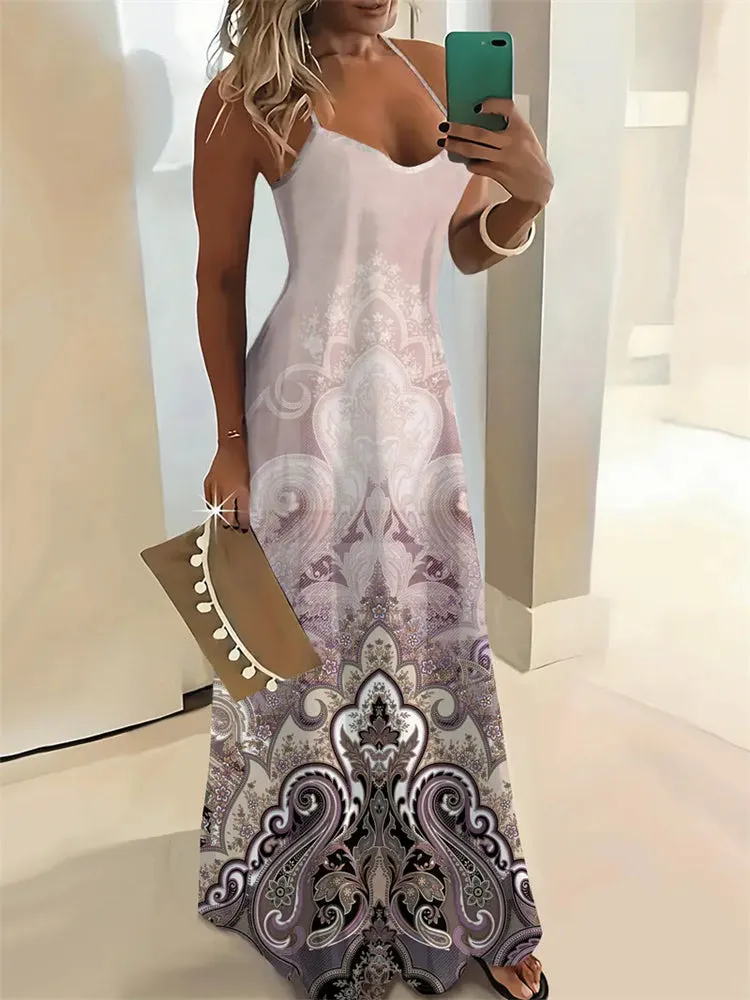 Rachel – Sleeveless Retro Strap Dress with 3D Texture Print