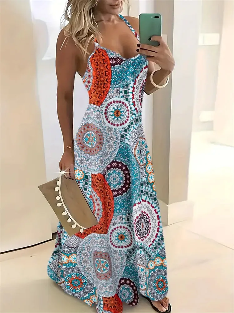 Rachel – Sleeveless Retro Strap Dress with 3D Texture Print