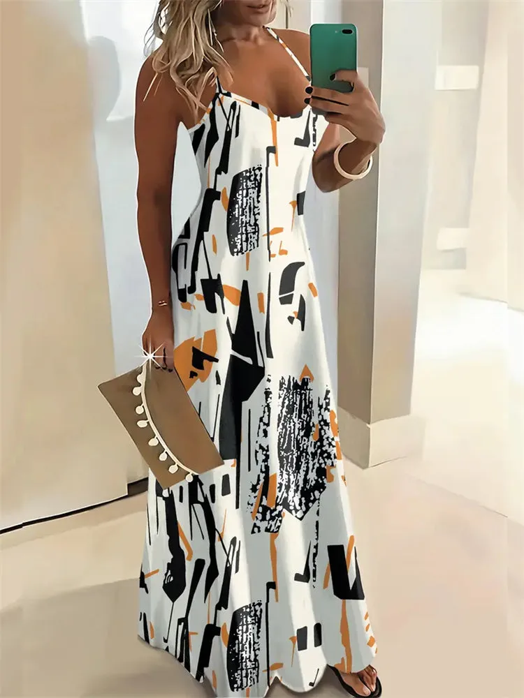 Rachel – Sleeveless Retro Strap Dress with 3D Texture Print
