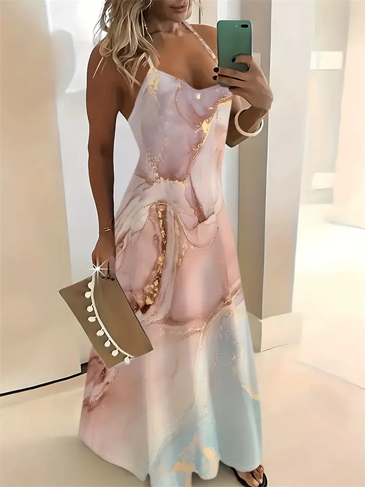 Rachel – Sleeveless Retro Strap Dress with 3D Texture Print