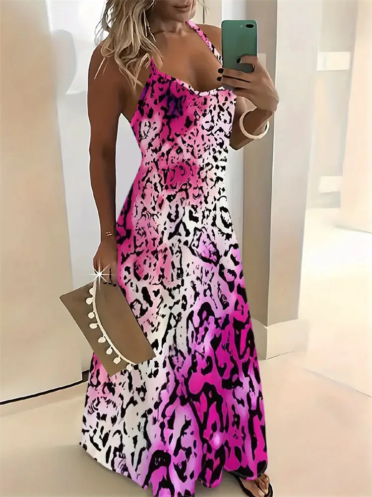 Rachel – Sleeveless Retro Strap Dress with 3D Texture Print