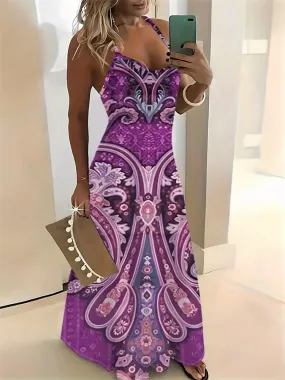Rachel – Sleeveless Retro Strap Dress with 3D Texture Print